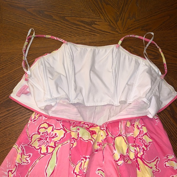 Lilly Pulitzer Hotty Pink Day Floral Beach Sundress Pockets Strapless 2 - Picture 2 of 14